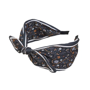 Bentita pentru par, model versatil si elegant cu funda, imprimeu floral, tematica fashion style, marime universala, neagra