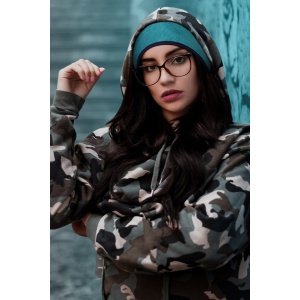Bentita sport de protectie impotriva frigului si a vantului, model cu acoperitori pentru urechi, usor elastica, tematica fitness is my passion, marime universala, unisex, albastre - Img 3