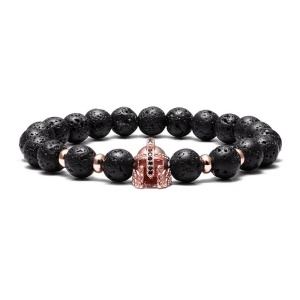 Bratara barbati, elastica, pandantiv casca razboinic spartan, rose gold, - Img 3