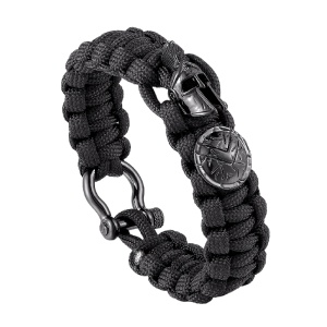 Bratara barbati, model impletit, pandantiv casca si scut razboinic spartan, dimensiune fixa, neagra,