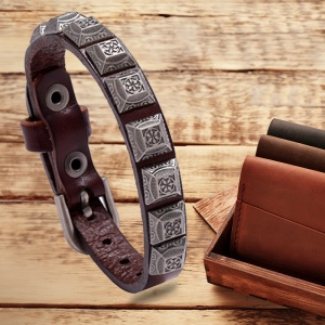 Bratara cu accesorii multiple, model retro, reglabila, tematica vintage style, unisex, maro inchis, - Img 2
