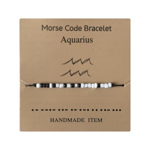 Bratara cu cod morse zodiac varsator, argintiu, creata manual, neagra, , unisex