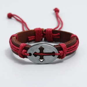 Bratara cu cruce, model retro, reglabila, unisex, rosie, - Img 2