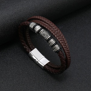 Bratara cu rune celtice si accesorii multiple, model funie impletita, tematica mistery world, unisex, maro, - Img 2