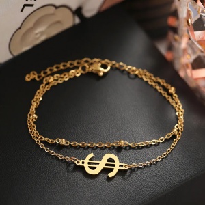 Bratara dama, dublata, model rich money, pandantiv dolar, cu accesorii bilute, reglabila, aurie - Img 4