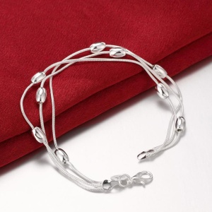 Bratara dama, model cu lanturi multiple, accesorii ovale, dimensiune fixa, argintie - Img 3