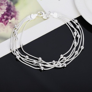 Bratara dama, model cu lanturi multiple, accesorii rotunde, dimensiune fixa, argintie - Img 3