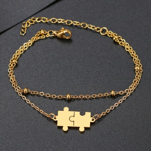 Bratara dama, model dublat cu accesorii bilute, tematica perfect match, pandantiv piese de puzzle, reglabila, aurie - Img 2