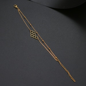 Bratara dama, model dublat cu accesorii bilute, tematica queen bee, pandantiv stup de miere, reglabila, aurie - Img 4