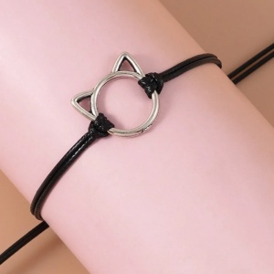 Bratara dama, set 2 bucati, model purrfect cu pisicute, tematica lucky cat, negru cu argintiu - Img 3