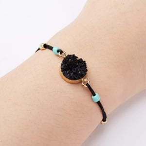 Bratara dama, sfoara, reglabila, model make a wish, accesoriu rotund, neagra - Img 3