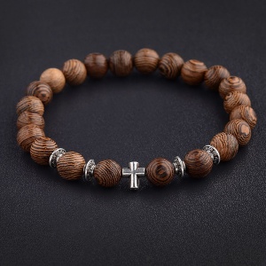Bratara din lemn natural cu cruce, creata manual, , unisex - Img 4