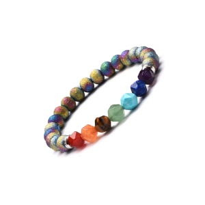 Bratara energetica creata manual, din roca vulcanica, 7Chakras, pietre semipretioase, unisex, sidefata, multicolora - Img 2