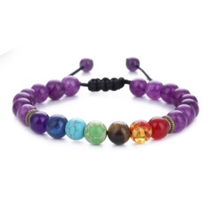 Bratara energetica creata manual, din roca vulcanica , 7Chakras, pietre semipretioase, unisex, reglabila, mov