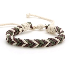 Bratara impletita manual din sfoara, verde cu gri, reglabila, unisex, - Img 2