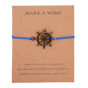 Bratara make a wish, tip sfoara, pandantiv timona cu snur albastru deschis, unisex