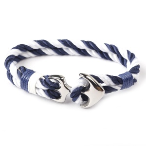 Bratara marinar cu ancora, alba cu albastru, unisex,