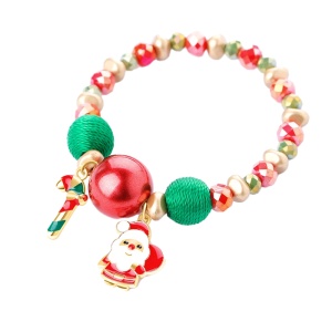 Bratara, model festiv si delicat, tematica Christmas is here, accesorii vesele, globuri, mos si acadea, elastica, unisex, rosie