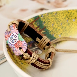 Bratara, model hippy peace, accesoriu colorat, reglabila, unisex, multicolor - Img 4