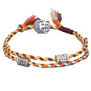 Bratara, model prietenie impletitura, cu accesorii argintii, multicolora cu galben, unisex