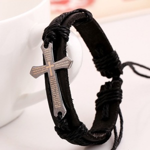 Bratara, model retro, accesoriu cruce, neagra, dimensiune reglabila cu snur, unisex - Img 2