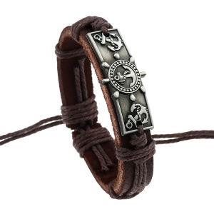 Bratara, model retro, inspiratie detalii marine, accesoriu dreptunghiular, maro, dimensiune reglabila cu snur, unisex,