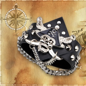 Bratara pirate king, model punk, tematica sea god, unisex, neagra, - Img 3