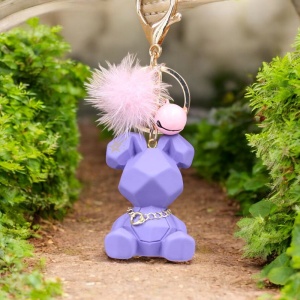 Breloc, model cu iepuras fashion, accesorii cute si zgomotoase, prindere sigura cu inel si carlig, tematica happy life rabbit, unisex, mov - Img 2