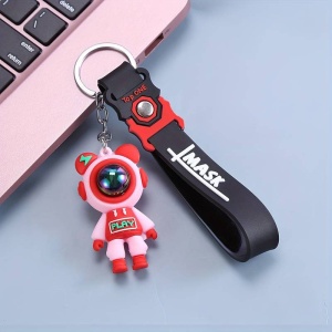 Breloc, model cu omulet simpatic tip cosmonaut, accesoriu decorativ asortat, prindere cu inel si carlig, tematica space man, unisex, rosu - Img 3