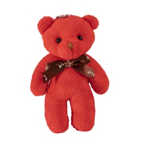 Breloc, model cu ursulet prietenos, accesorizat cu fundita de cadou, tematica I love you, rosu