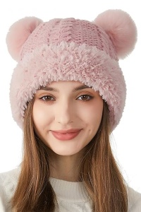 Caciula dama, model vesel calduros cu pom pom, tematica cozy winter, marime universala, roz