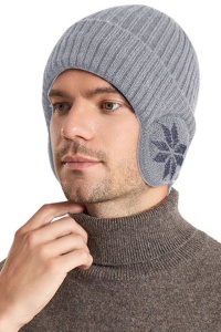 Caciula iarna, model cu protectie intarita pentru urechi, imprimeu fulg de zapada, captuseala moale si fina, tematica happy winter, unisex, marime universala, gri deschis - Img 4