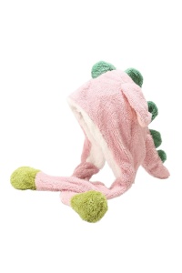 Caciula pentru adulti, model moale si calduros cu dinozaur, tematica jurasic world, unisex, roz