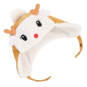 Caciula pentru copii, calduroasa, model cu fata vesela, cu ochisori, nasuc si urechi de caprioara, prindere in doua moduri cu capse, tematica I’m a happy deer, 1 – 5 ani, galbena