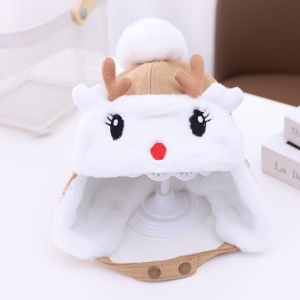 Caciula pentru copii, calduroasa, model cu fata vesela, cu ochisori, nasuc si urechi de caprioara, prindere in doua moduri cu capse, tematica I’m a happy deer, 1 – 5 ani, maro - Img 2