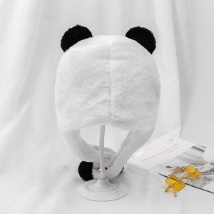 Caciula pentru copii, calduroasa, model ursulet panda hazliu, urechi lungi, tematica I’m a fancy little bear, 3 – 12 ani, alba cu negru - Img 3