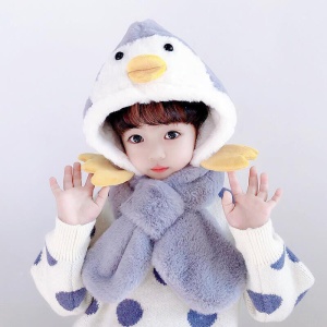 Caciula pentru copii, moale si calduroasa, model cu pinguin zgribulit, tematica picioruse vesele, 2 – 5 ani, gri - Img 2