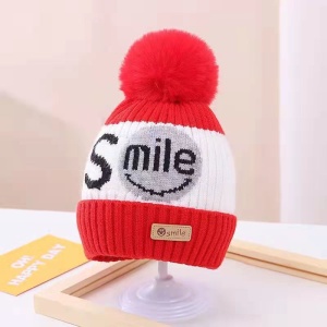 Caciula pentru copii, moale si calduroasa, model cu pom pom, tematica smile you are the best, 2 – 8 ani, rosie - Img 2