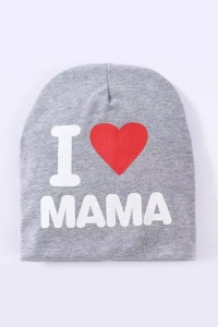 Caciula pentru copii, model “I love mama”, calduroasa si cool, gri, marime universala - Img 2