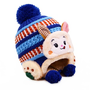 Caciula pentru copii, model calduros cu pom pom cu urechiuse hazlii, prindere sub barbie, tematica iepuras bunny poznas, 0 – 2 ani, albastru inchis