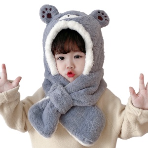 Caciula pentru copii, model cu urechiuse de ursulet tip fular, tematica bear hug, 2 – 6 ani, gri - Img 2