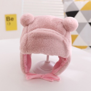 Caciula pentru copii, model cu urechiuse si prindere reglabila, usor elastica la spate, tematica I’m a fluffy bear, 3 – 6 ani, roz - Img 2