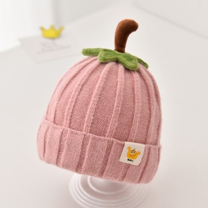 Caciula pentru copii, model delicat cu codita de dovleac, tematica sweet pumpkin, 3 luni – 3 ani, roz - Img 3