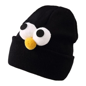 Caciula pentru copii, model minimalist accesorizat cu ochisori curiosi si nasuc nazdravan, tematica curious little baby, 0 – 1 ani, neagra - Img 4