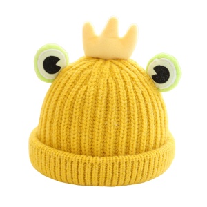 Caciula pentru copii, model moale cu ochisori de broscoi simpatic si coroana, tematica frog prince, 1 – 6 ani, galbena