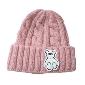 Caciula pentru copii, model moale si calduroasa, tematica happy bear world, 3 – 10 ani, roz