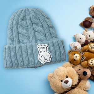 Caciula pentru copii, model moale si calduroasa, tematica happy bear world, 3 – 10 ani, albastru deschis - Img 3