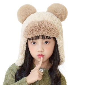 Caciula pentru copii, prelungire cu urechi, model pom pom calduros, prindere sub barbie, tematica cute and funny, 4 – 10 ani, maro