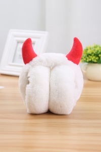 Casti de protectie urechi impotriva frigului si a vantului pentru femei, model calduros pliabil cu cornite, tematica Santa’s little devil, marime universala, albe - Img 3