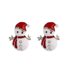 Cercei dama, model Craciun om de zapada, cu accesorii rosii, aurii si cristale semipretioase, 2 cm
